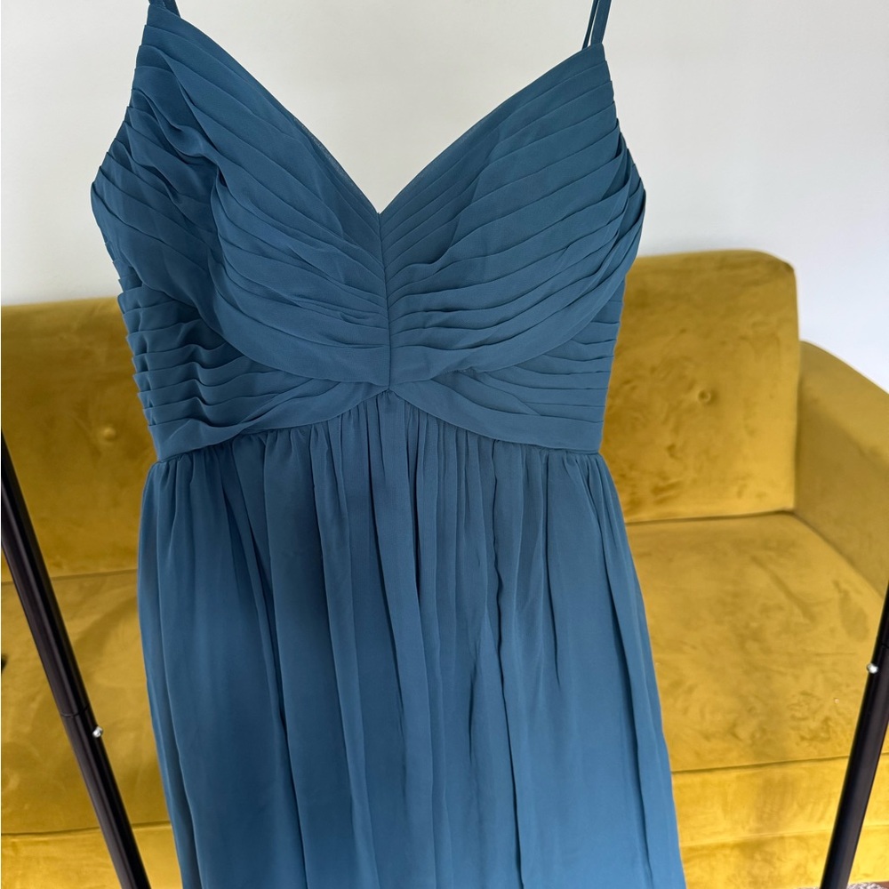 Azazie Blue Pleated Maxi Dress